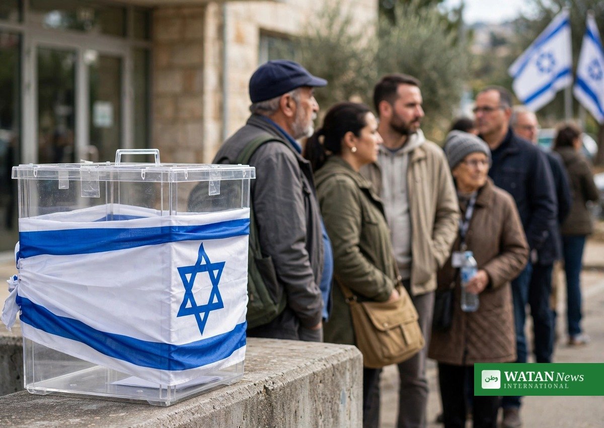 Israeli voters queue at a polling station ahead of the October 27 Knesset election