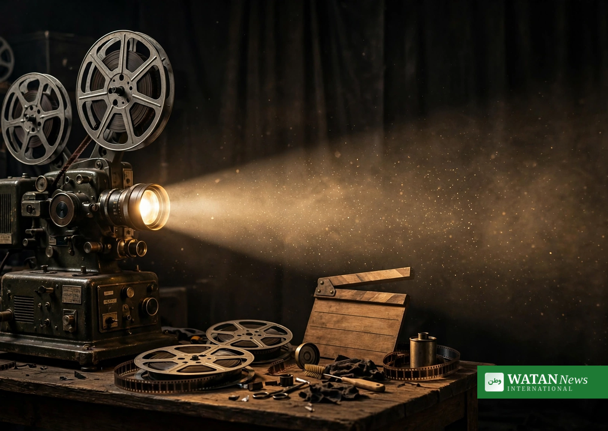 فلم پروجیکٹر اور فلمی ریلوں کے ساتھ سنیما کا ماحول
