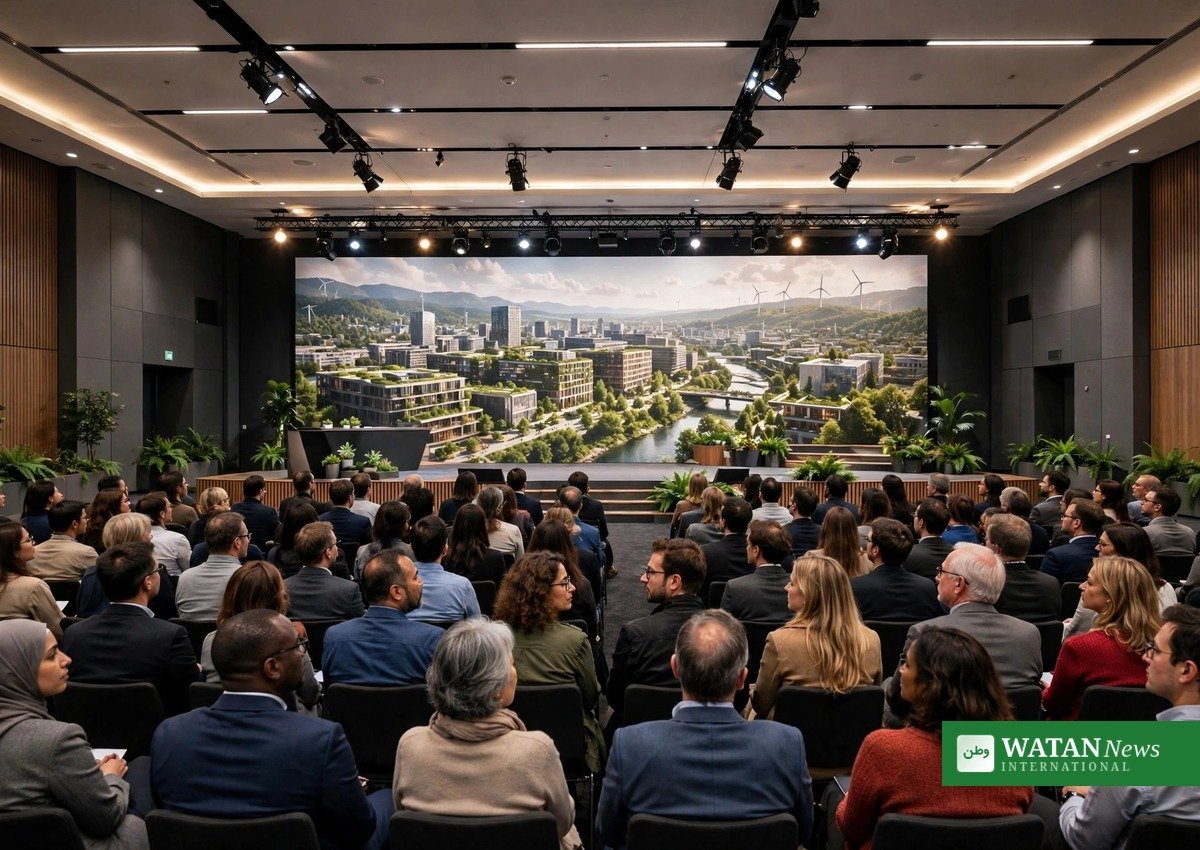 Representatives of leading cities and countries gather at a climate forum with a green-city stage backdrop &mdash; Tokyo's TIME TO ACT FORUM 2026 runs as a Town Hall COP