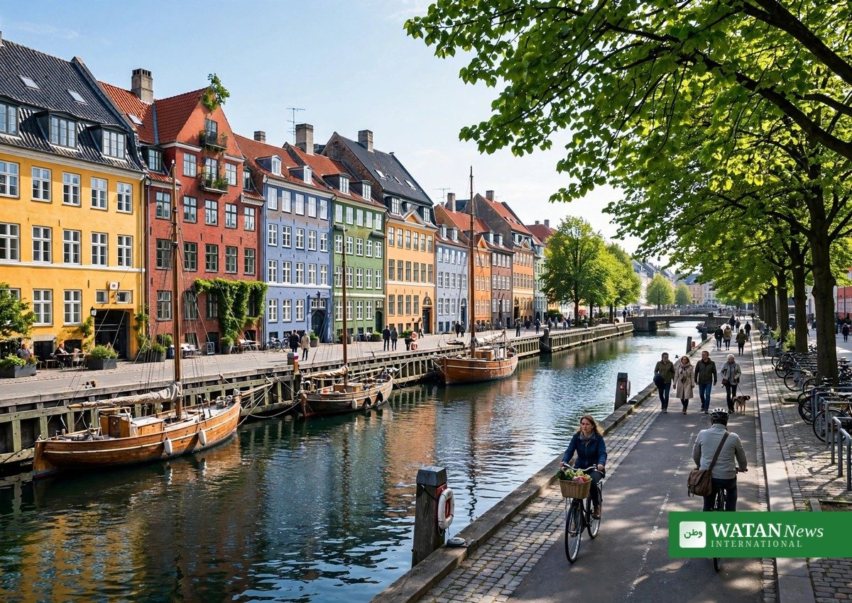 Københavns Nyhavn-kanal med farverige huse, både og cyklister ved vandet — København blev nummer tre i 2026 GDS-Indexet