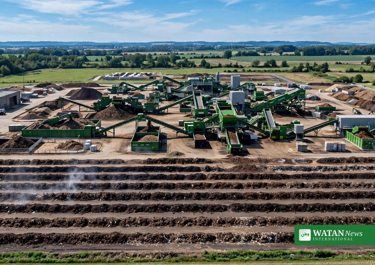 Aerial view of an organic waste composting facility — diverting food waste from landfills avoids methane emissions