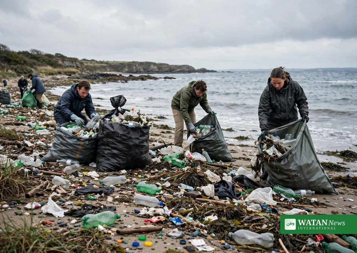 Global plastikaftale: delegater ved et FN-lignende forhandlingsmøde om plastikaftale i Bangkok med stor skærm med teksten Plastic Pollution Treaty