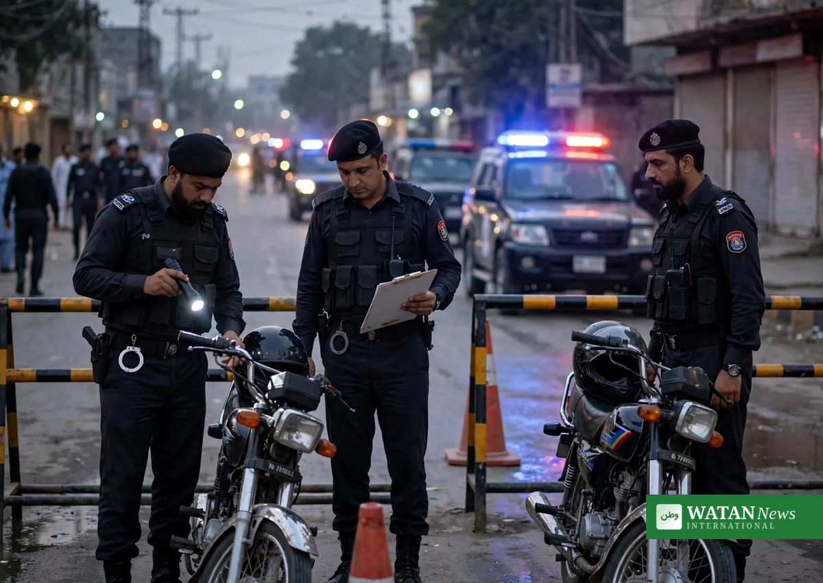 Rawalpindi Police arrests – police officers checking motorcycles at a street checkpoint