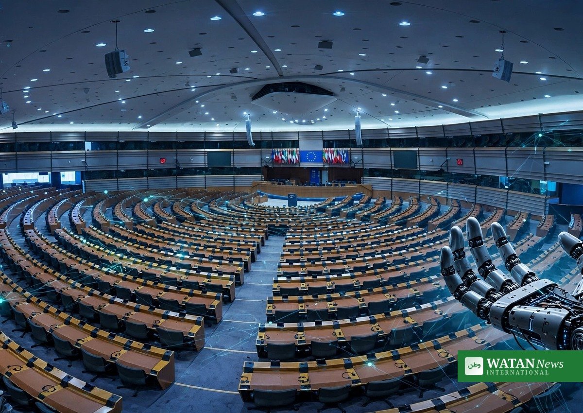 Europa-Parlamentet i Bruxelles, hvor EU's AI Act regulerer kunstig intelligens i stedet for AI-selvregulering (illustration)