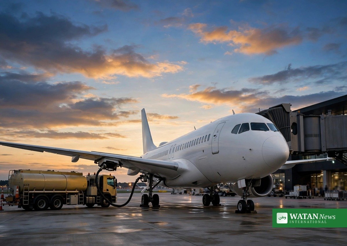 Refuelling a passenger aircraft at the airport — sustainable aviation fuel