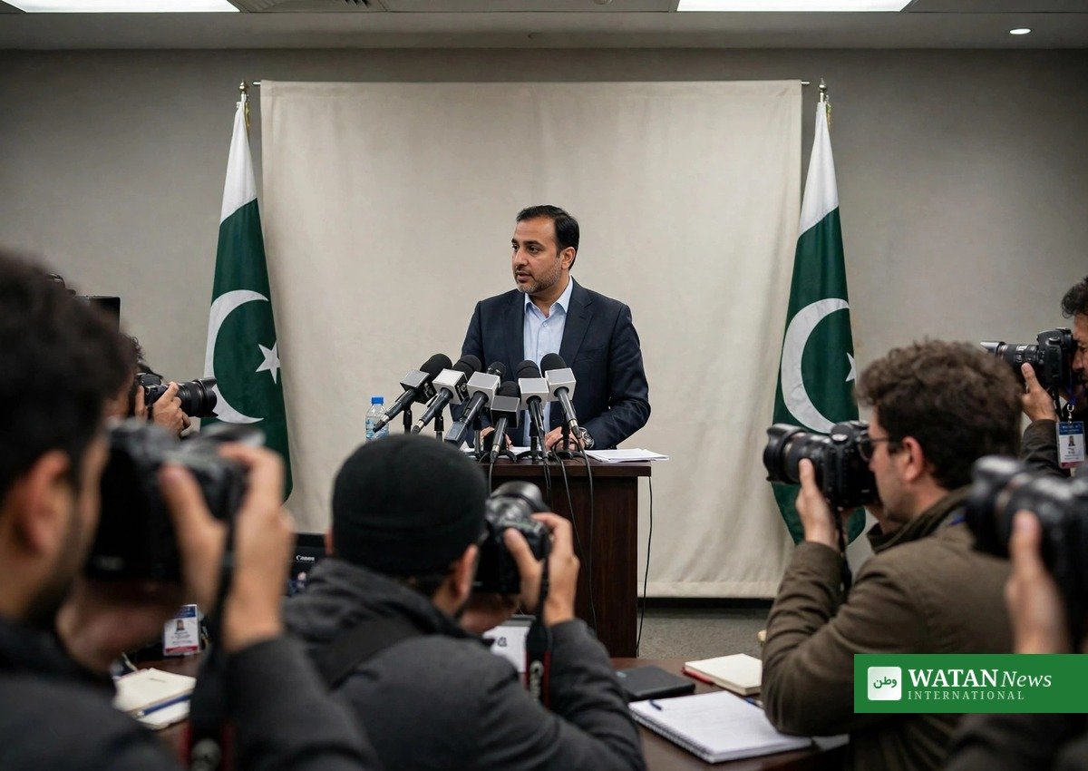 A foreign ministry press briefing like the one where Ishaq Dar briefed the media on Pakistan's UNGA engagements (illustration)