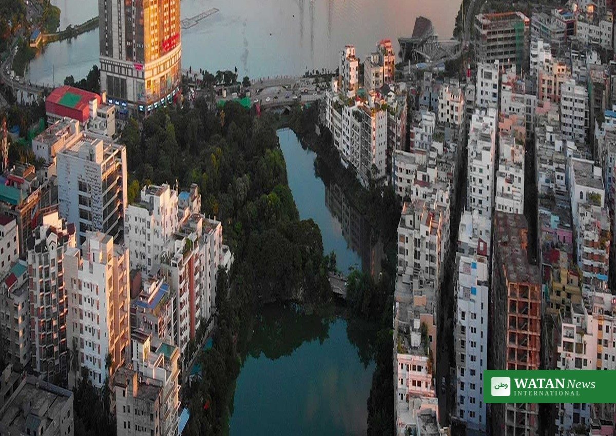 Dhaka city and lake at sunset