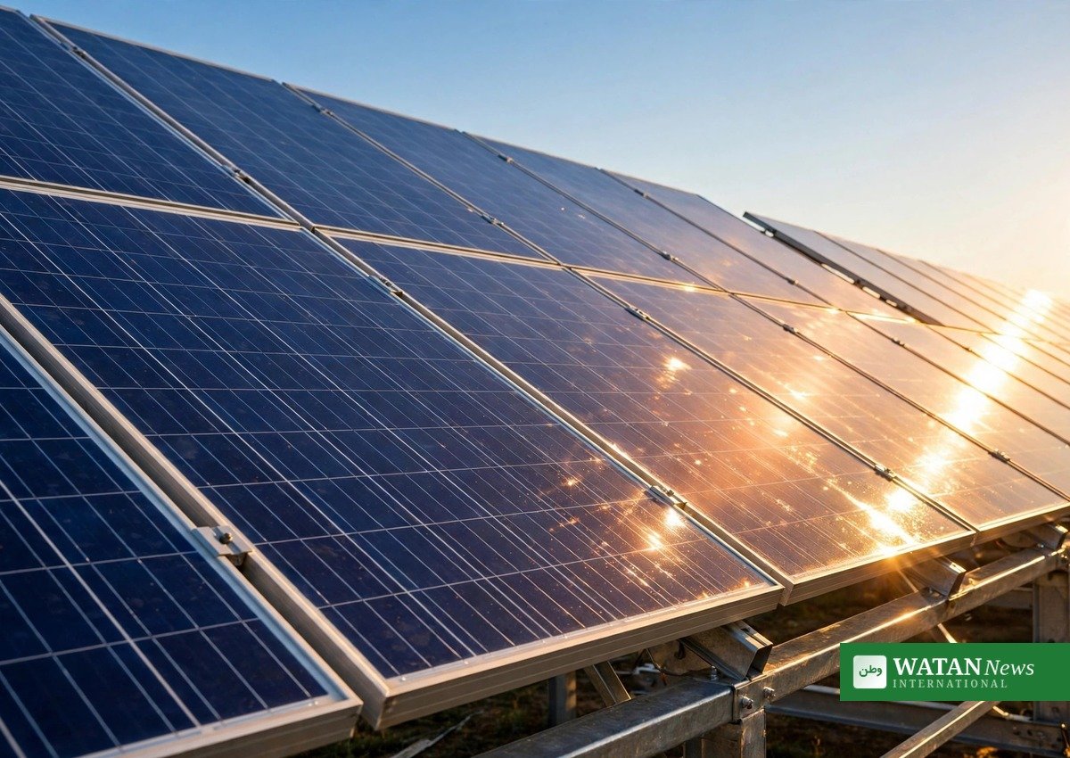 Close-up of solar panels at the Cold Creek Solar Park, DTE Energy's 100 MW project near Coldwater, Michigan