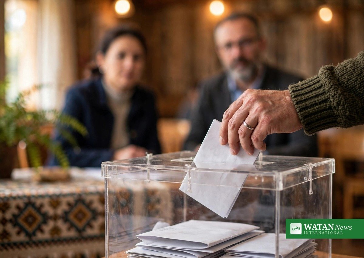 بوسنیا انتخابات میں بیلٹ بکس میں ووٹ ڈالتا ووٹر