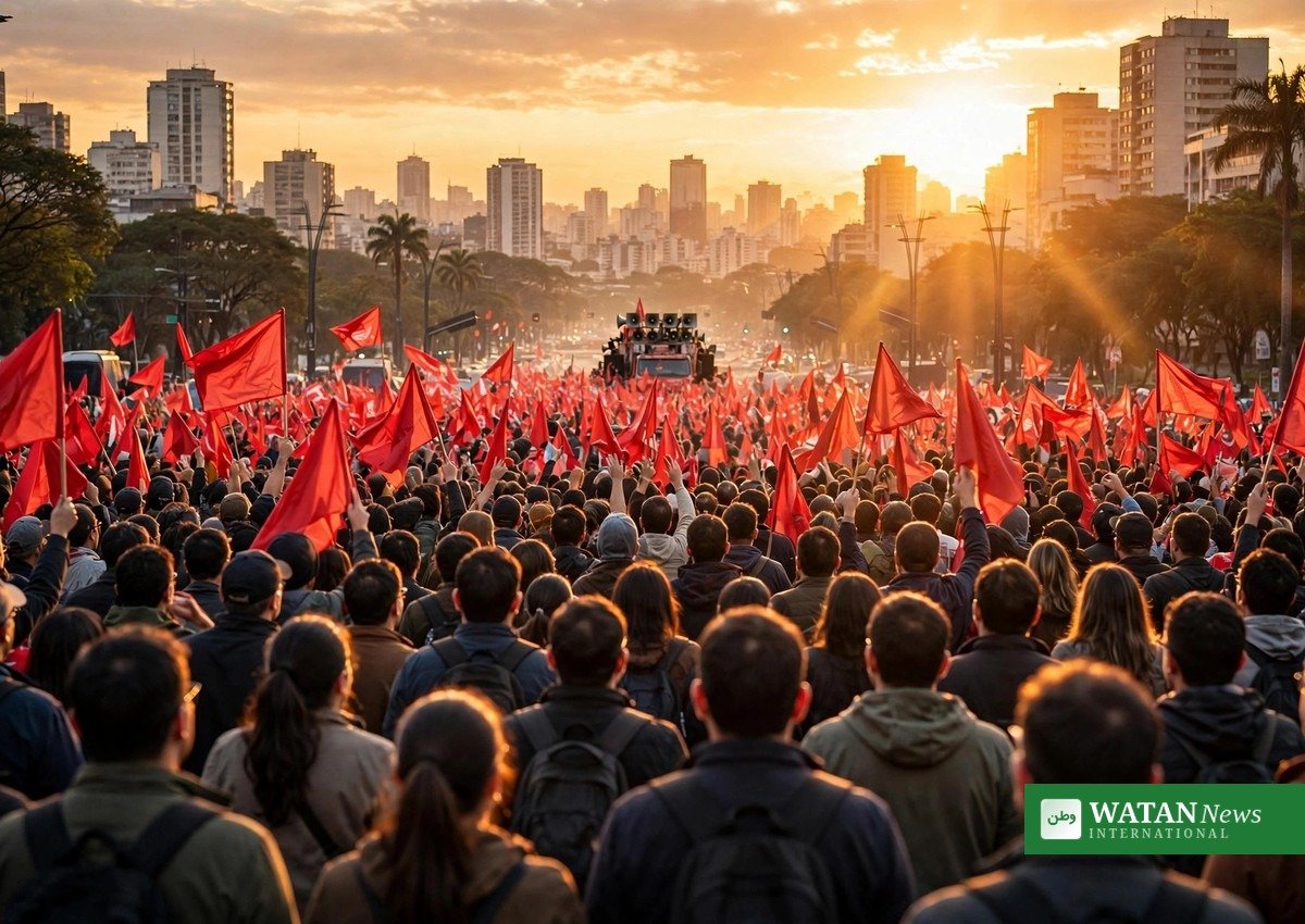 برازیل انتخابات: ساؤ پالو میں لولا کے حامیوں کی سرخ جھنڈوں والی انتخابی ریلی