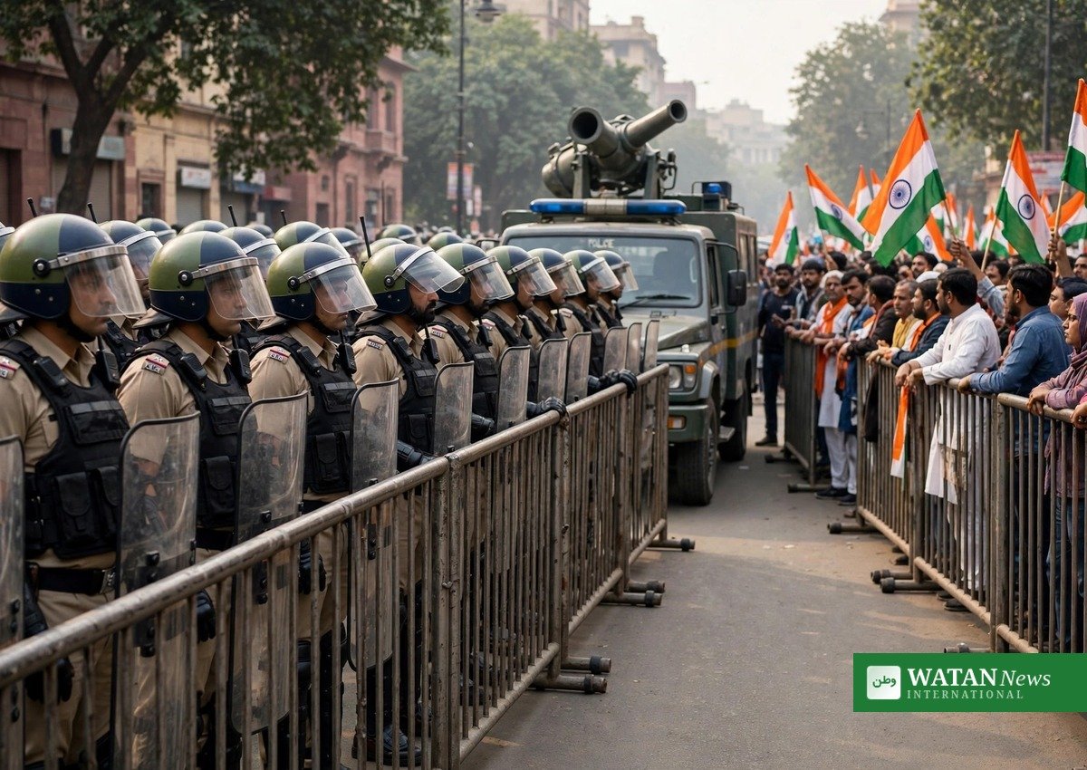 Politiets barrikader standsede Rahul Gandhis protestmarch mod valgkommissionen i New Delhi (illustrationsbillede)