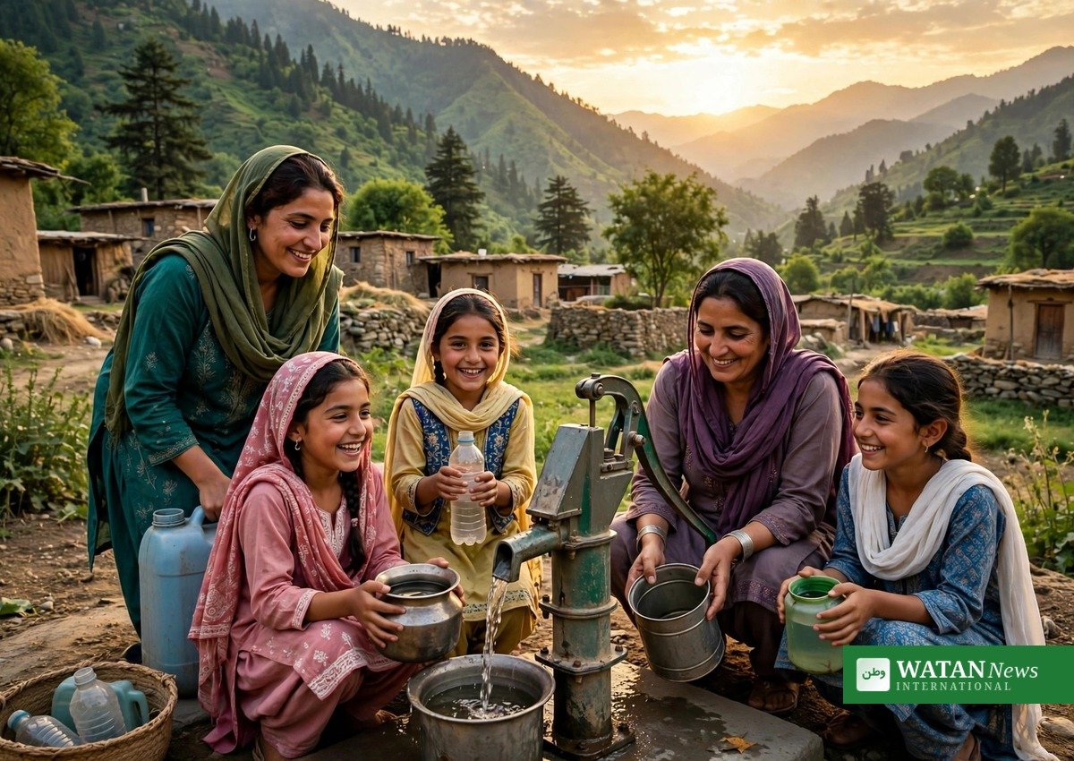 Women and girls collecting clean water in Khyber Pakhtunkhwa as the KPCSW UNICEF partnership targets better WASH access