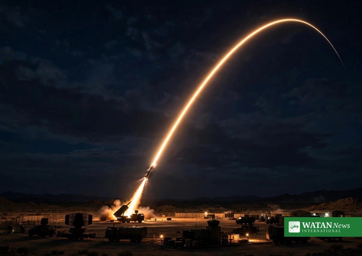 Houthi Riyadh airport attack: missile defense interceptor launches at night