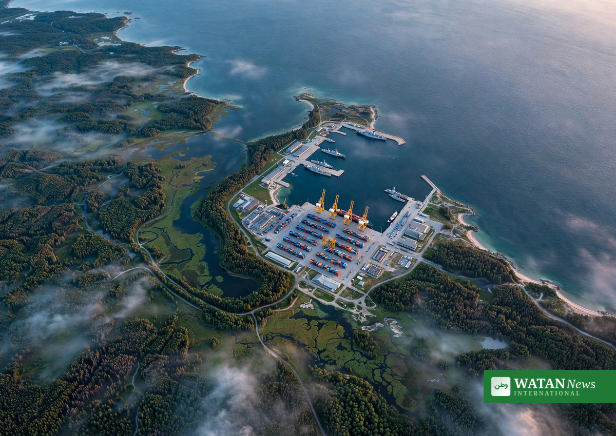 Putin Kaliningrad warning – aerial view of a Baltic Sea naval port