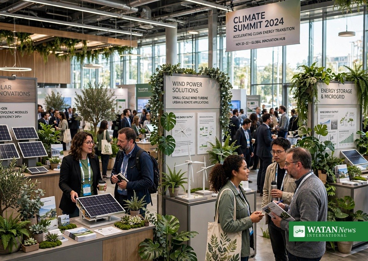 Udstillingsstande med grøn teknologi ved Climate Change Summit i Bukarest
