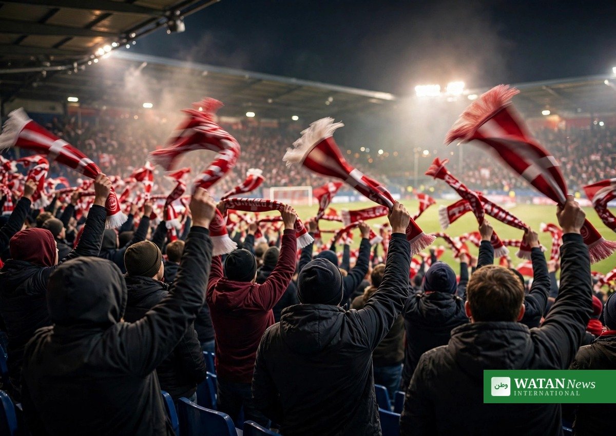 Danske fans med røde halstørklæder under Danmark Portugal Nations League-kampen