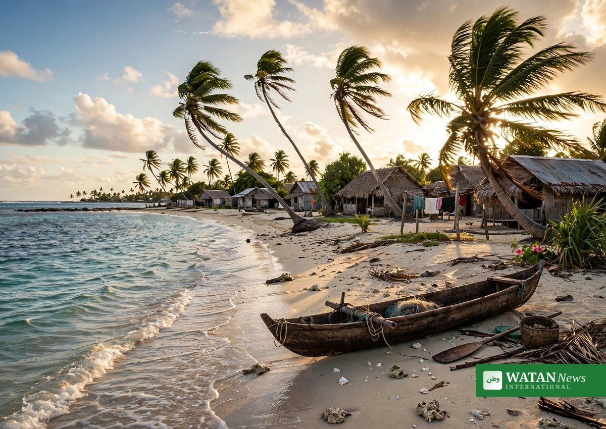 A traditional canoe on a Tuvalu beach as rising seas threaten the pre-COP31 Fiji host region