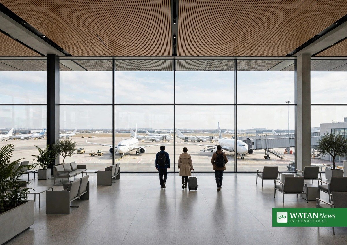 Airport terminal overlooking the tarmac; investigators are examining the flydubai co-pilot's aviation history and pilot vetting