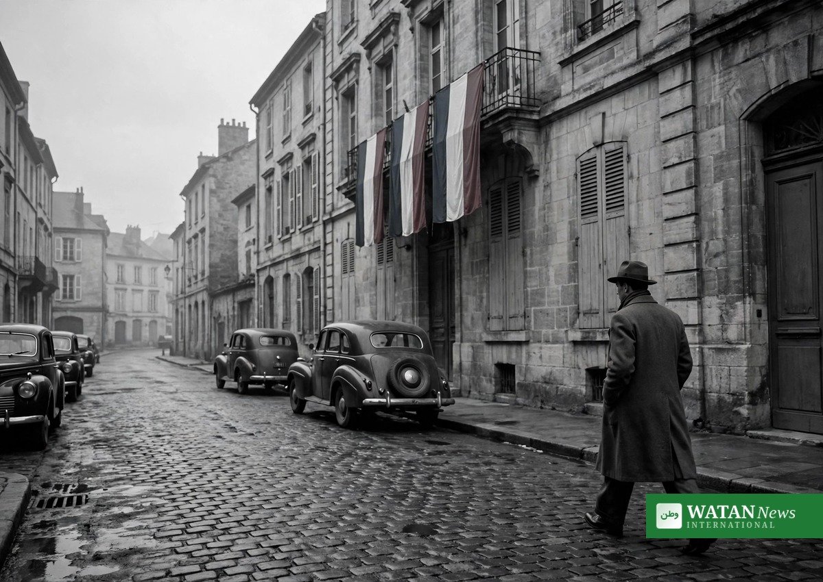 A Vichy-era French street scene, the world of bureaucrats and bystanders depicted in Notre Salut