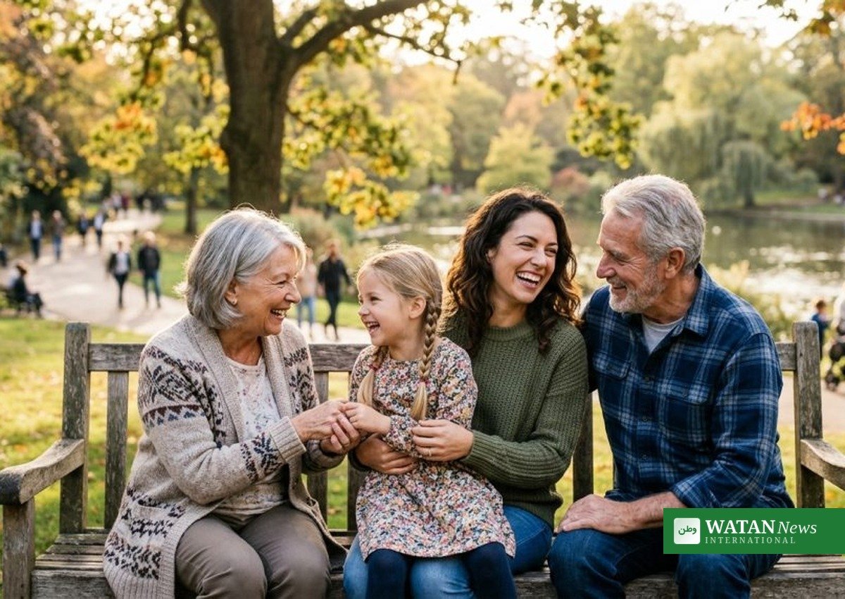 social media democracy survey: grandparents and grandchild talking in a public park