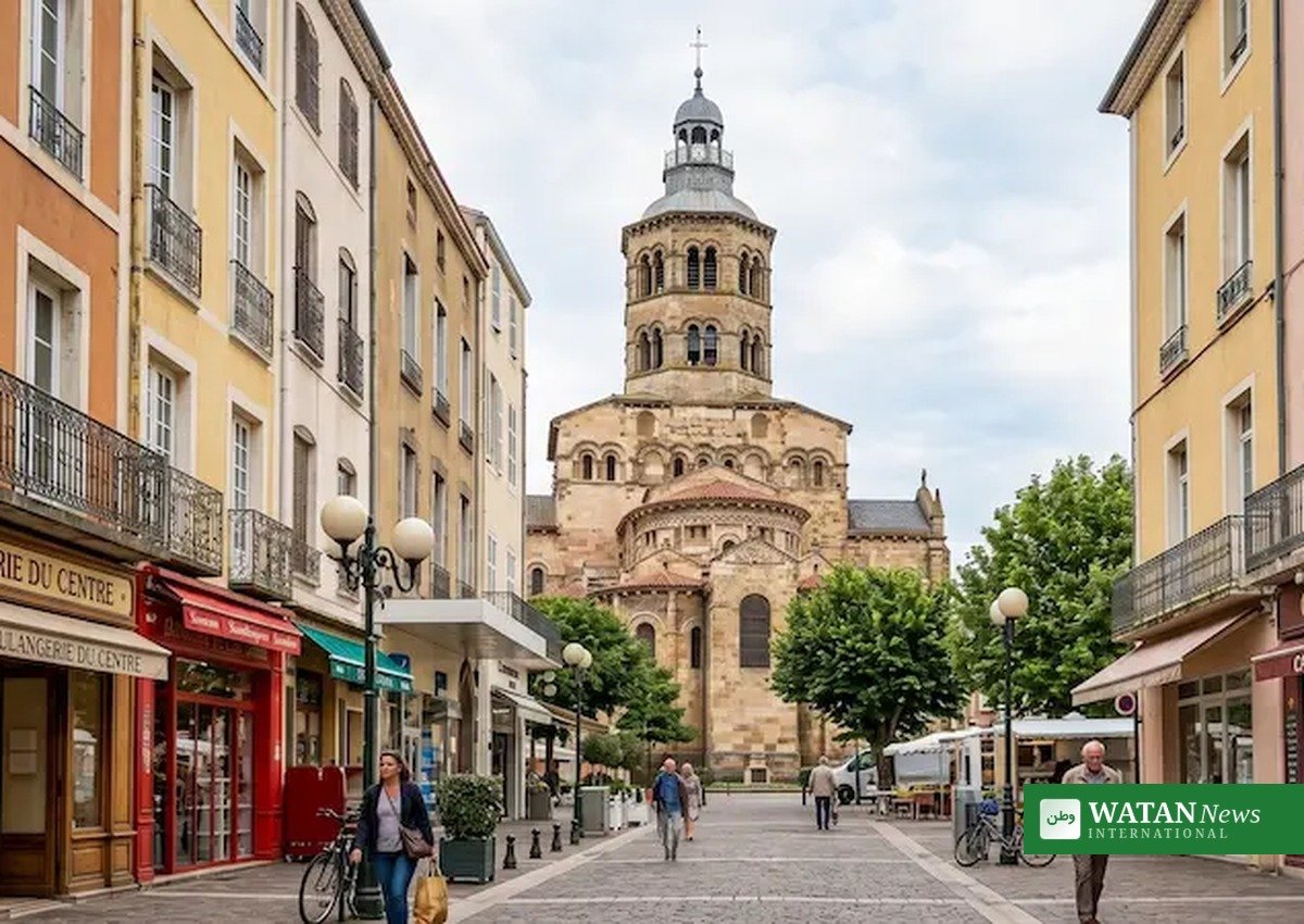 Issoire church square related to the Dalí bronze book cover theft story