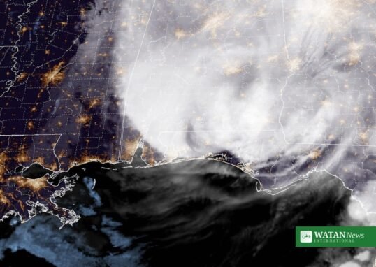 Hurricane Isaias landfall Florida — satellite image of the storm over the Florida Panhandle