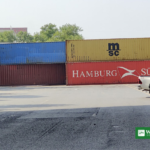 Shipping containers blocking a road into Islamabad during the PTI protest lockdown