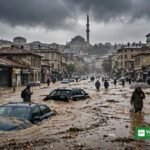 Flooded street in Istanbul with submerged cars after record rainfall — Istanbul floods
