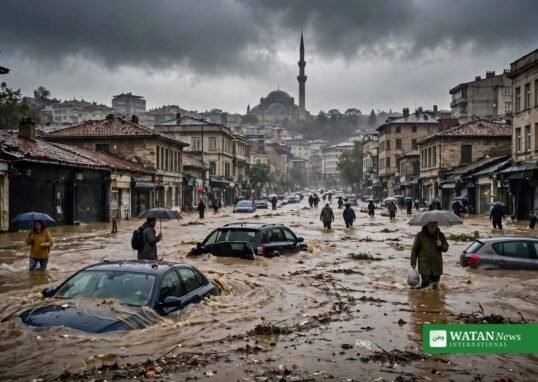 Flooded street in Istanbul with submerged cars after record rainfall — Istanbul floods