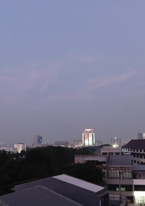 Central Jakarta skyline at dusk, Indonesia student protests Jakarta