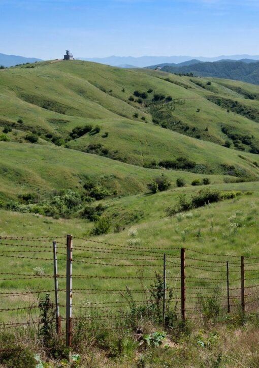 South Korea North Korea military talks: fenced border hills in the Demilitarised Zone