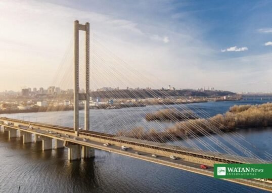 Kyiv's Northern Bridge over the Dnipro River