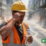 Udendørs arbejder i ekstrem hede med en vandflaske