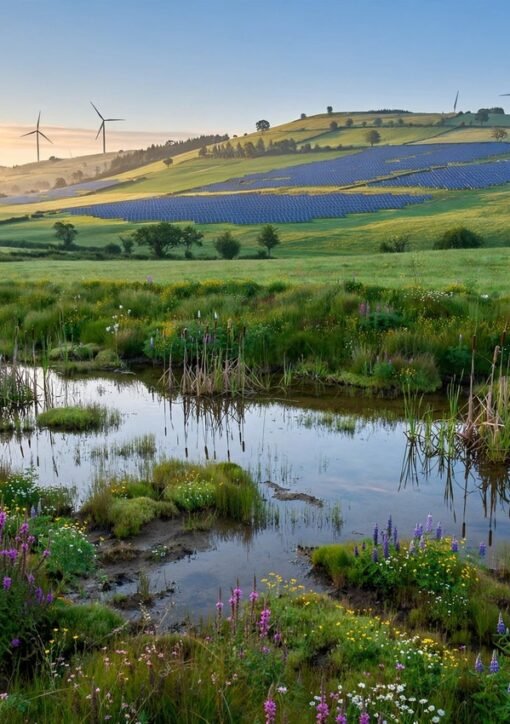 Vindmøller og solpaneler på grønne europæiske bakker — EU's LIFE-program klimafinansiering