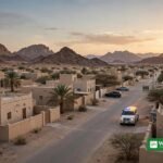 غروب آفتاب کے وقت نجران کے رہائشی علاقے میں سول ڈیفنس کی گاڑی کی علامتی تصویر