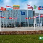 NATO headquarters in Brussels with member states flags