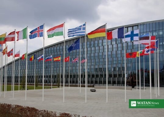 NATO future talks Poland: member state flags at NATO headquarters