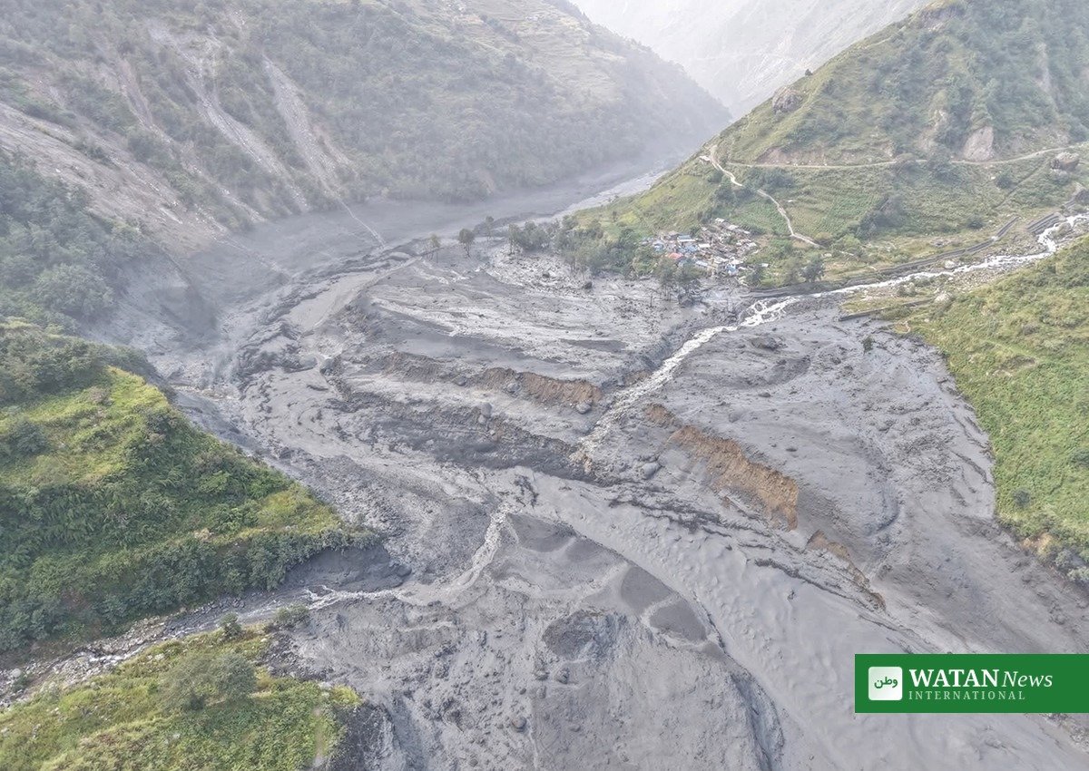Aerial view of the Budhi Gandaki valley after the flash flood in Gorkha, Nepal