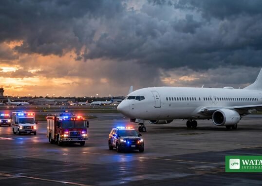 Diverted passenger airplane on runway