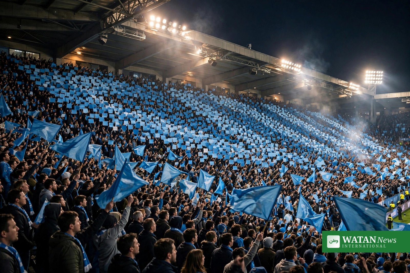 Manchester City-fans med lyseblå flag på Etihad – reaktioner på Manchester City dommen