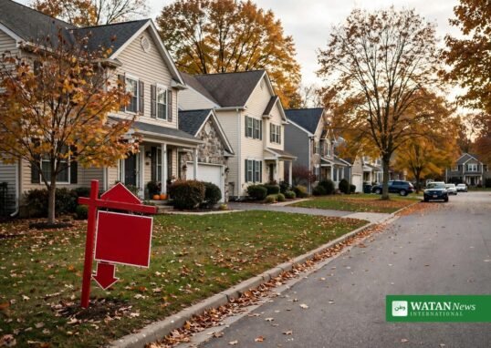 US suburban homes with price reduction sign