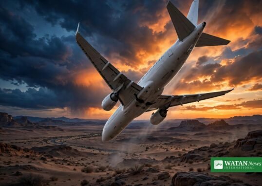 Israel flight FZ1073 – airliner in a steep emergency descent over the desert at dusk