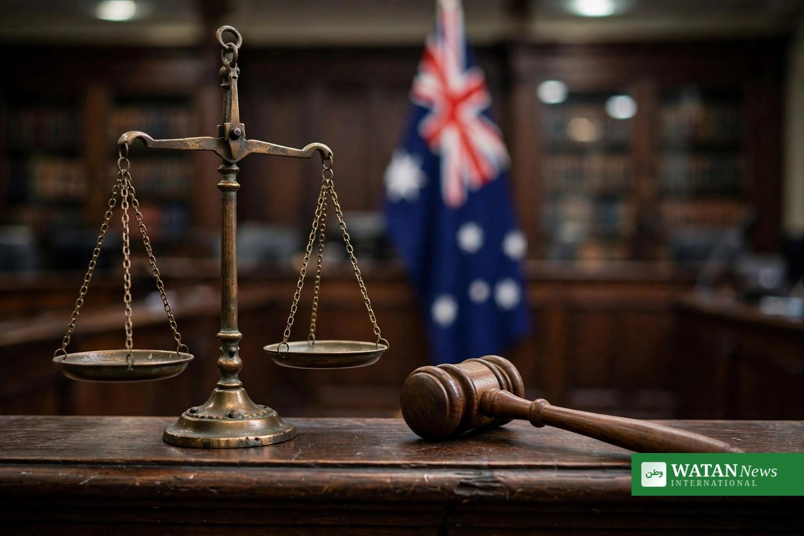 Scales of justice and the Australian flag, symbolising the NSW&ndash;Queensland 'from the river to the sea' court case