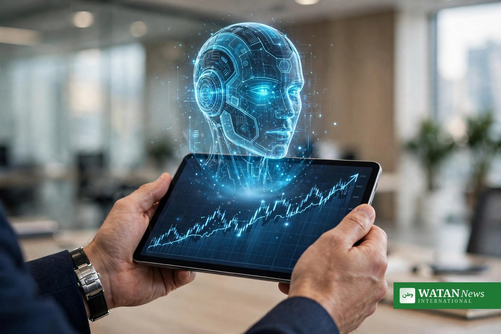 Investor følger AI-aktier på tablet – kunstig intelligens som investeringstema