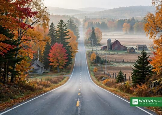 Maine Senate race: US Route 1 in Aroostook County in autumn