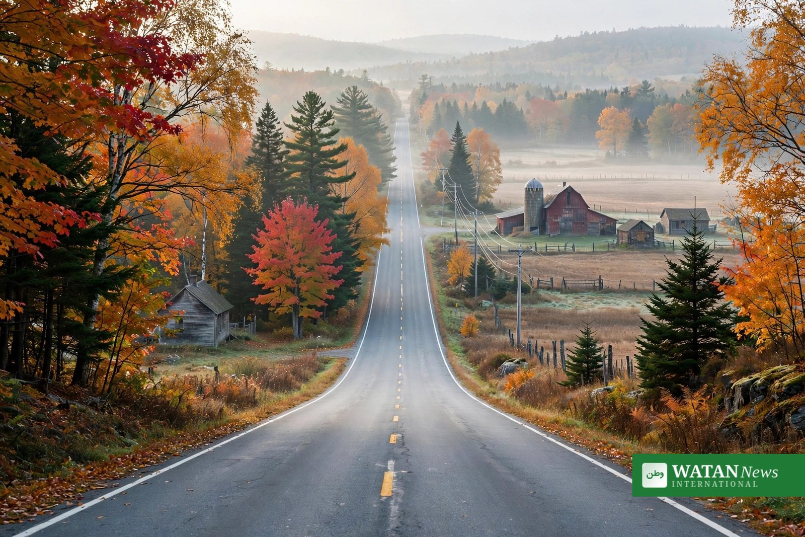Maine Senate race: US Route 1 in Aroostook County in autumn