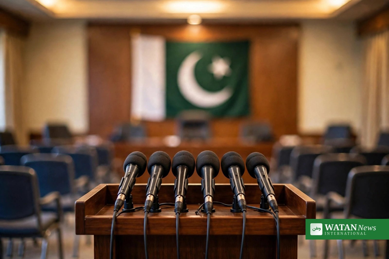 Press conference podium in Pakistan – Sindh cabinet extends Mir Raza murder case commission tenure