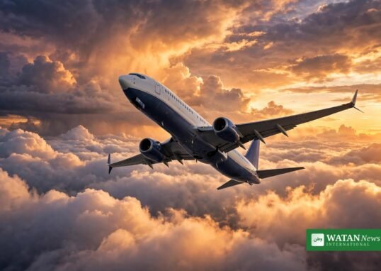 Flydubai hijacking: Boeing 737 airliner flying above clouds at sunset