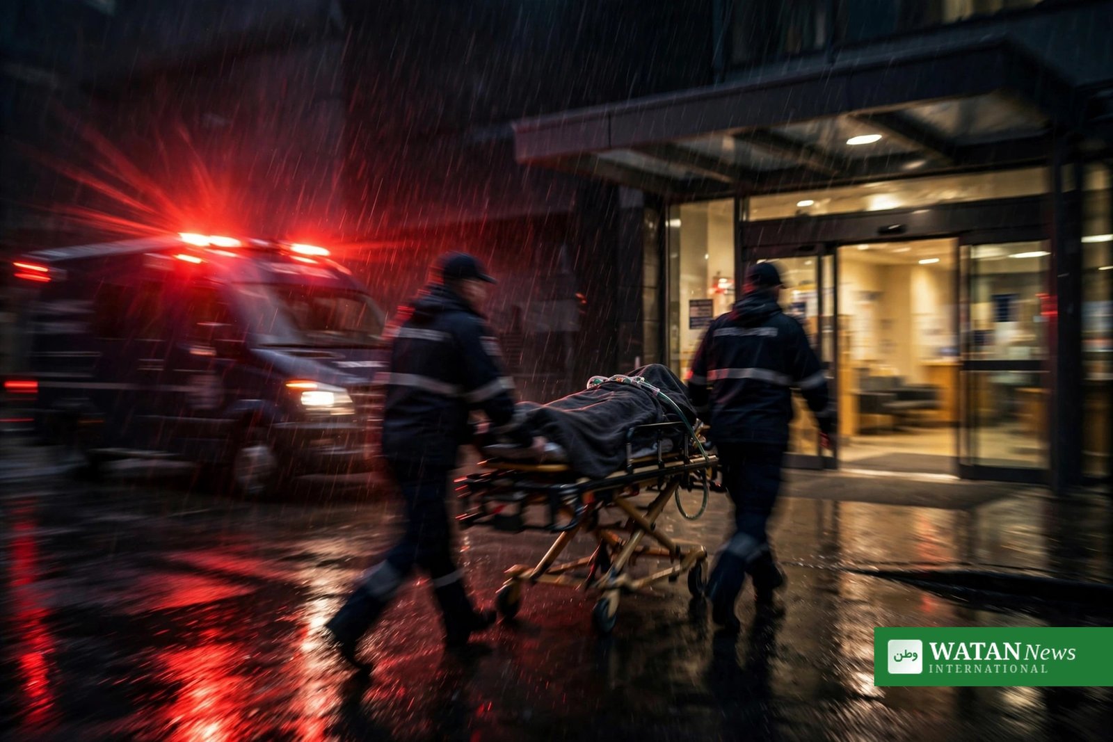 Ambulance arriving at a hospital emergency entrance at night — Christa Pike was taken to hospital after the failed Tennessee execution