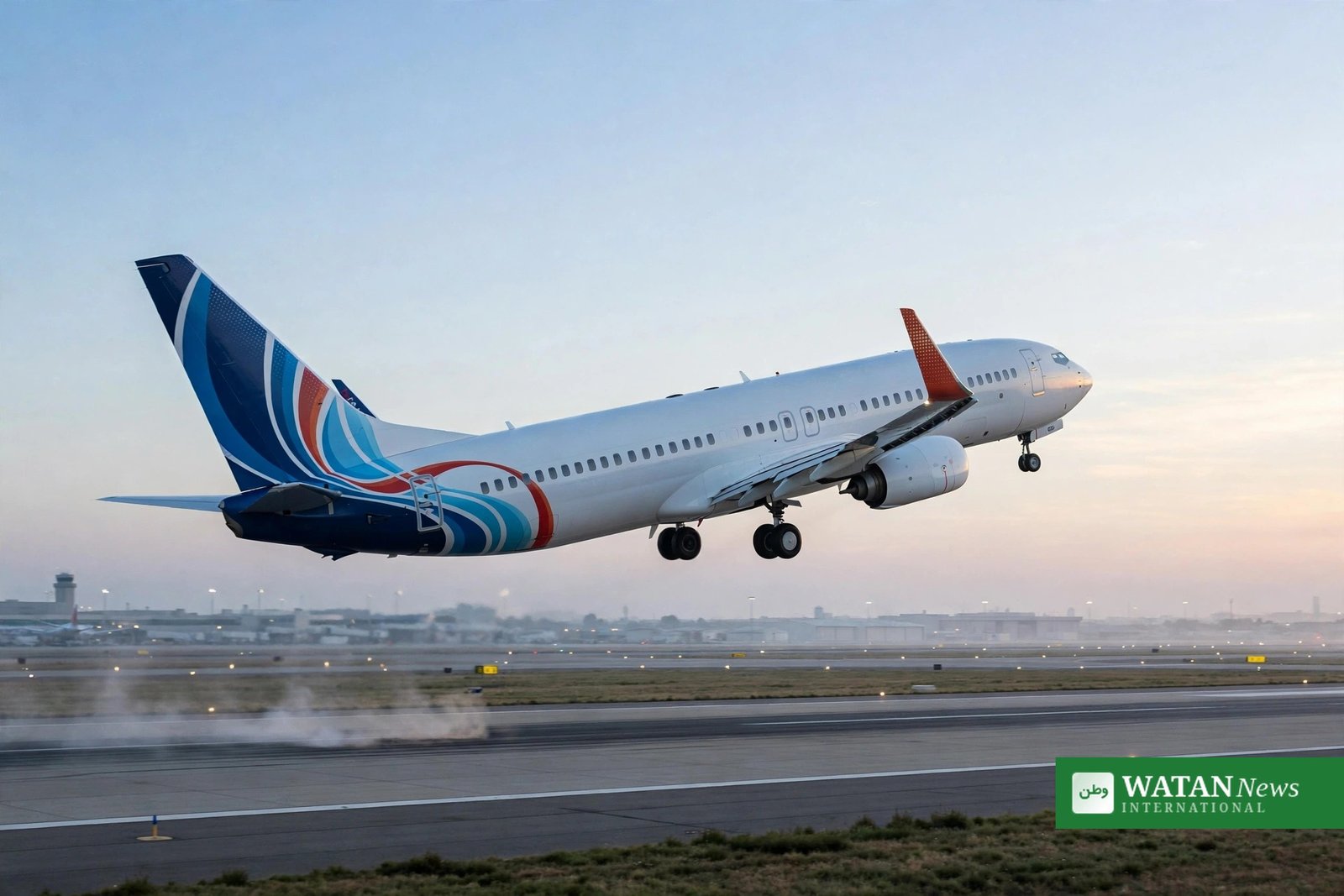 flydubai passenger jet taking off - Photo: Watan News